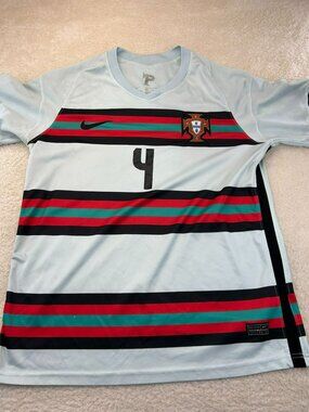 Nike Mens Portugal Soccer Jersey White/Multicolor L Polyester Striped Dri-Fit Go